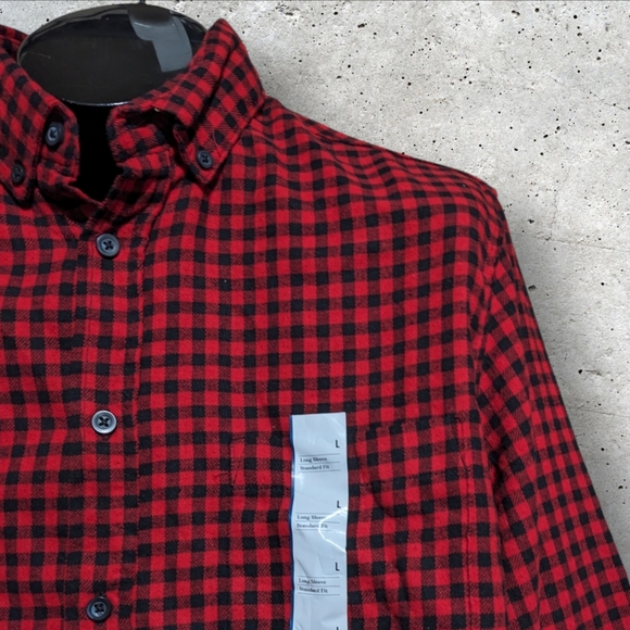 GOODFELLOW Red Black Buffalo Check Plaid Button Up Shirt Men's Large Holiday NEW - Picture 4 of 7